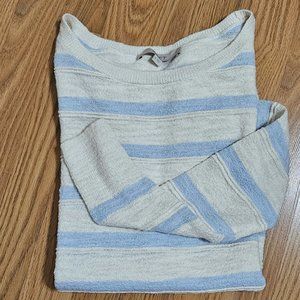 LOFT Ivory White Stripe Textured Crewneck Sweater Lightweight Semi-sheer